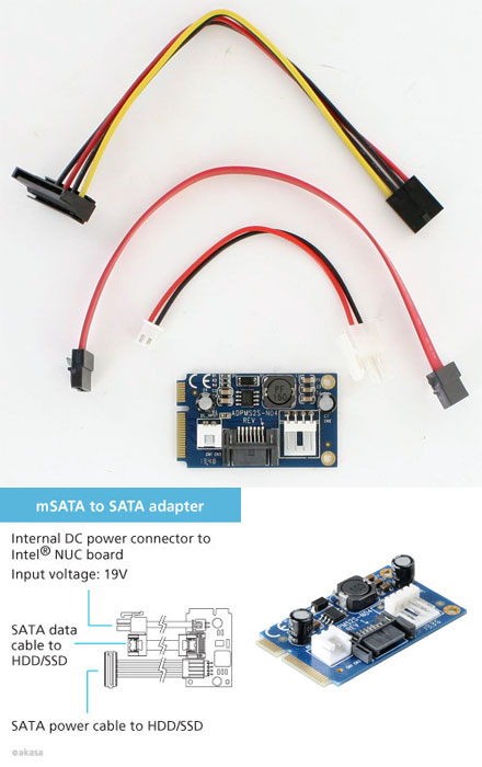 Akasa AK-PCCMSA-01 mSATA zu SATA Adapter (Standard SATA on MiniPCI-E mSATA) f. Intel NUC