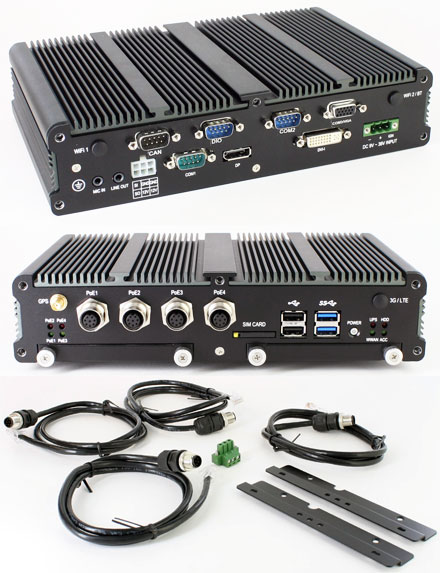 FleetPC-8-i7B-POE Car-PC (Intel Core i7-4650U 2x1.7Ghz, 4GB RAM, Autostart-Controller, 9-32V Automotive Netzteil, GPS, CAN-BUS, 4x POE) [<b>LFTERLOS</b>]