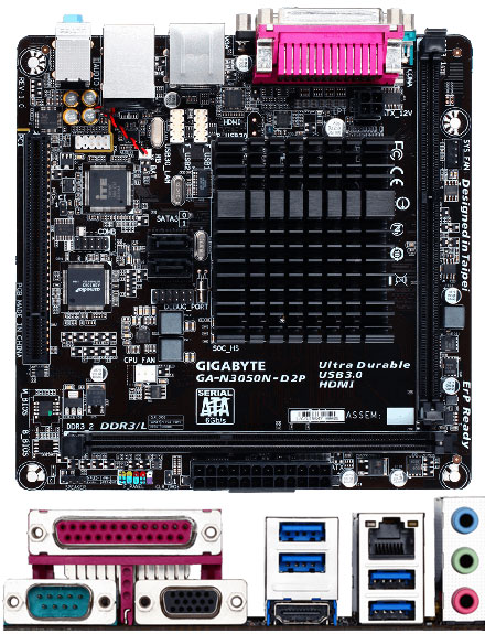 Gigabyte GA-N3050N-D2P (Intel Celeron N3050 Braswell 2x1.6Ghz)