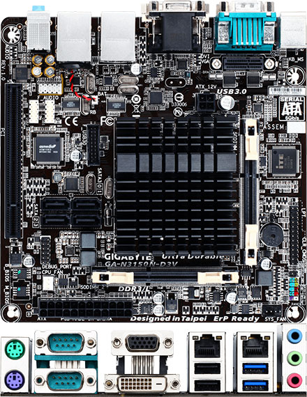 Gigabyte GA-N3150N-D3V (Intel Celeron N3150 Braswell 2x1.6Ghz, 4x SATA)