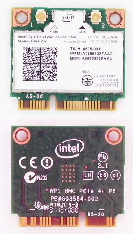 Wireless LAN / Bluetooth Mini-PCI Express [Intel Dual Band Wireless-AC 3160 Combo]