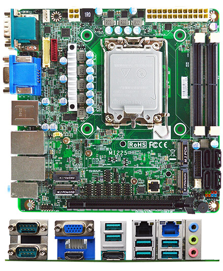 Jetway MI225-Q6700 Mini-ITX (Intel 12./13th Gen. LGA1700,  2x LAN, 2x COM, 4x M.2)