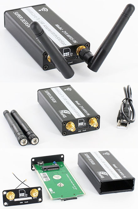NGFF (M.2) WWAN/LTE/3G/4G to USB Adapter (external enclosure, with SIM-slot) [ 3G / / 5G / GPS ]