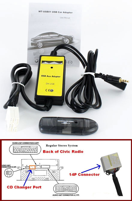 AUX / USB audio car stereo adapter (Honda)