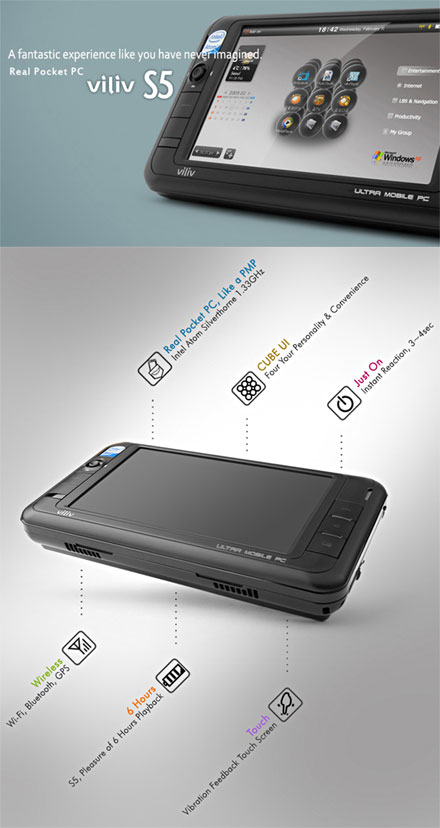 Viliv S5 (4.8" Touchscreen, 1.33Ghz, 1GB RAM, 60GB HDD, WLAN, Bluetooth, GPS, WinXP) [<b>REFURBISHED</b>]
